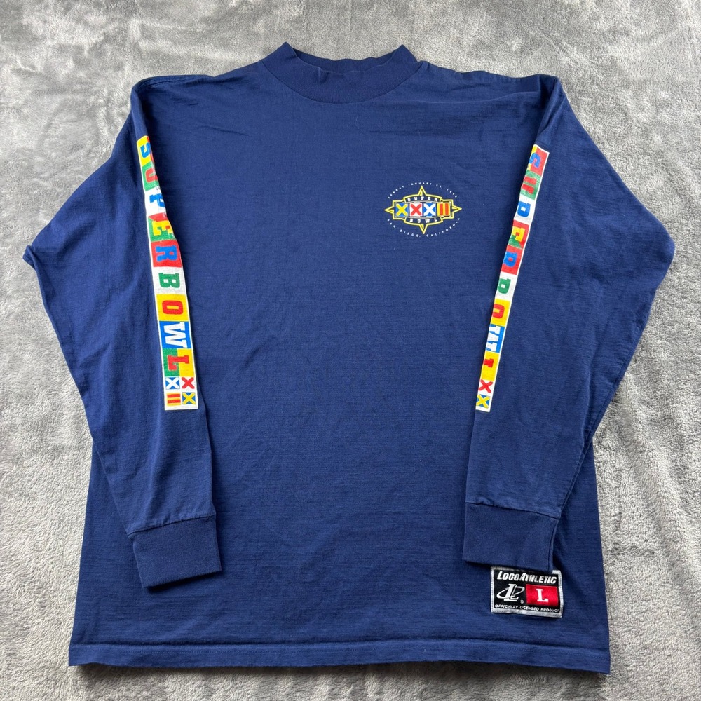 Logo Athletic Super Bowl XXXII Long Sleeve Shirt L Navy Blue Vintage 1998 Mens